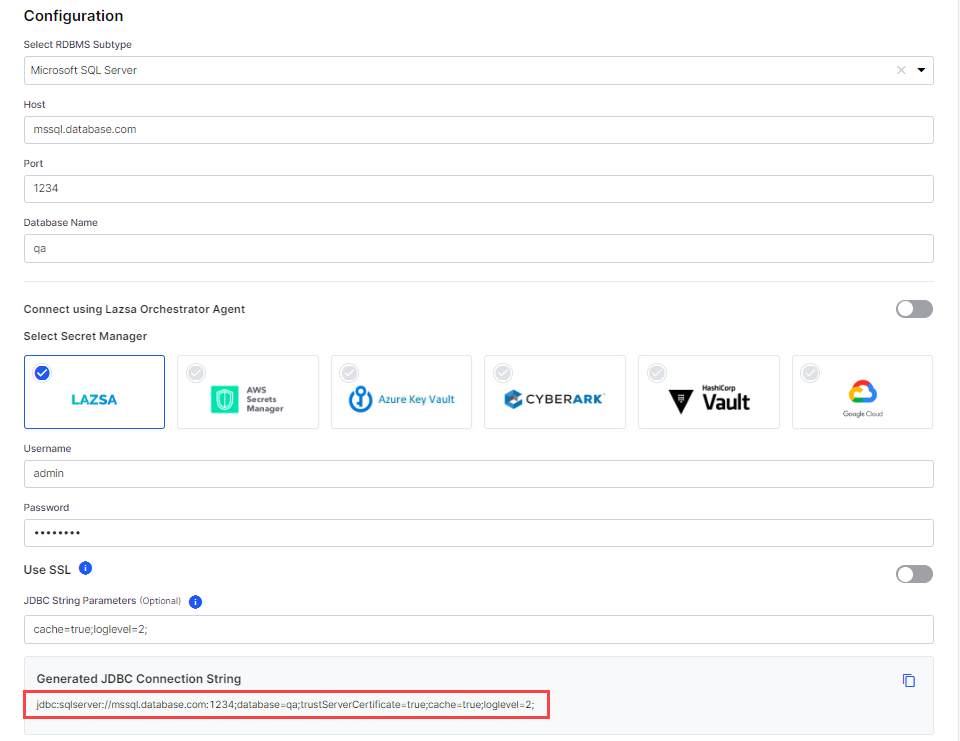 MSSQL Generated JDBC Connection String